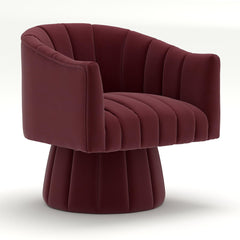 Barrel Chair with 360-Degree Swivel in Red Velvet