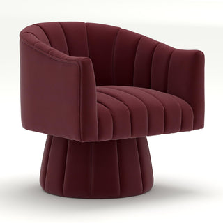 Barrel Chair with 360-Degree Swivel in Red Velvet