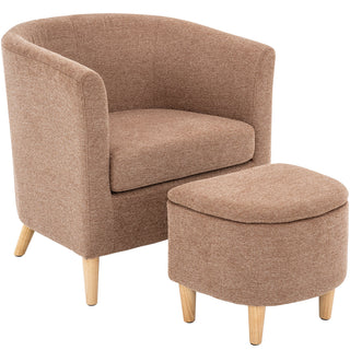 Barrel Chair with Ottoman in Brown Polyester