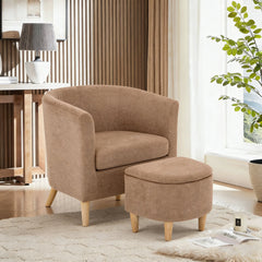 Barrel Chair with Ottoman in Brown Polyester