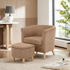 Barrel Chair with Ottoman in Brown Polyester