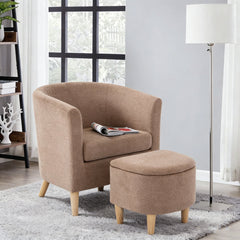 Barrel Chair with Ottoman in Brown Polyester
