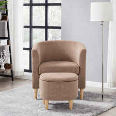 Barrel Chair with Ottoman in Brown Polyester