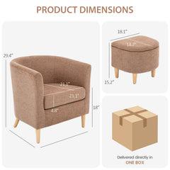 Barrel Chair with Ottoman in Brown Polyester