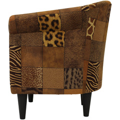 Barrel Chair with Patchwork Animal Print Polyester Blend and Black Legs