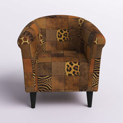 Barrel Chair with Patchwork Animal Print Polyester Blend and Black Legs