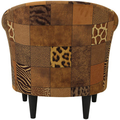 Barrel Chair with Patchwork Animal Print Polyester Blend and Black Legs