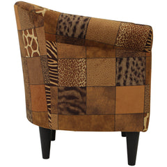 Barrel Chair with Patchwork Animal Print Polyester Blend and Black Legs