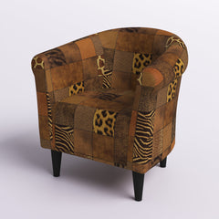 Barrel Chair with Patchwork Animal Print Polyester Blend and Black Legs