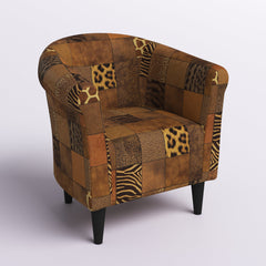 Barrel Chair with Patchwork Animal Print Polyester Blend and Black Legs