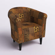 Barrel Chair with Patchwork Animal Print Polyester Blend and Black Legs