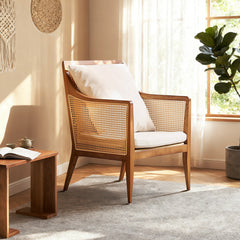 Barrel Chair with Solid Wood Frame in Natural Brown