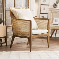 Barrel Chair with Solid Wood Frame in Natural Brown