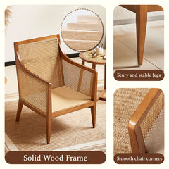 Barrel Chair with Solid Wood Frame in Natural Brown