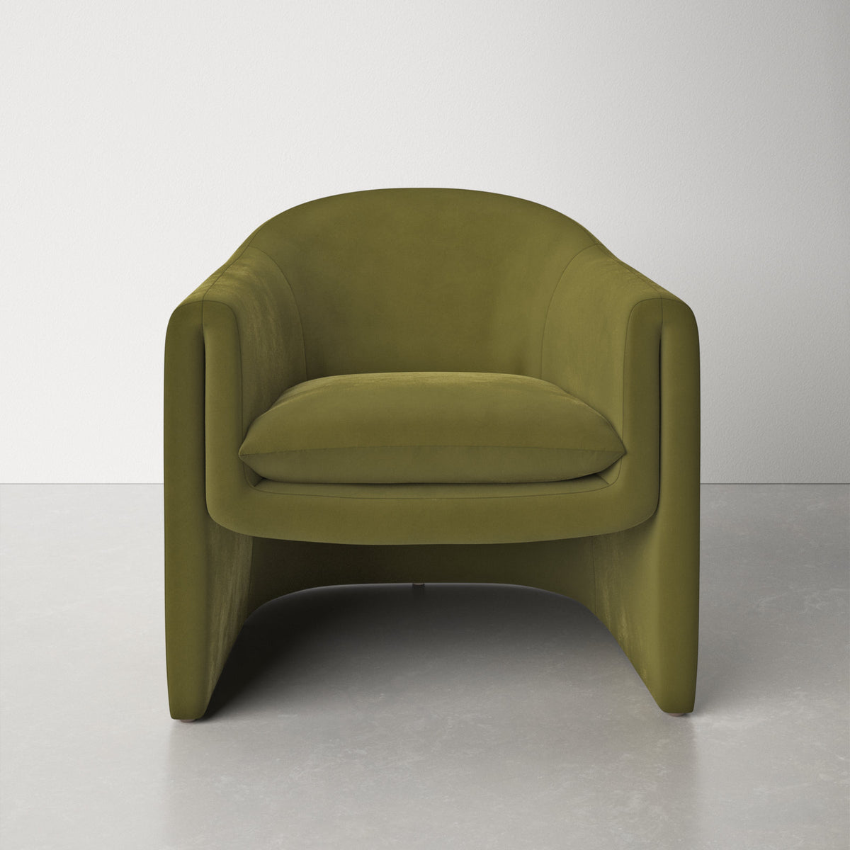 Barrel Chair with Solid Wood Frame in Olive Green Velvet