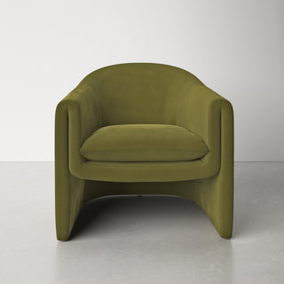 Barrel Chair with Solid Wood Frame in Olive Green Velvet
