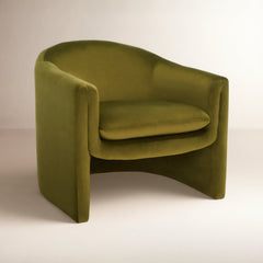 Barrel Chair with Solid Wood Frame in Olive Green Velvet