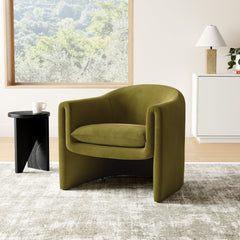 Barrel Chair with Solid Wood Frame in Olive Green Velvet