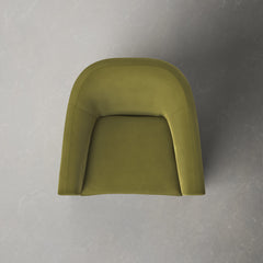 Barrel Chair with Solid Wood Frame in Olive Green Velvet