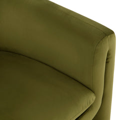 Barrel Chair with Solid Wood Frame in Olive Green Velvet