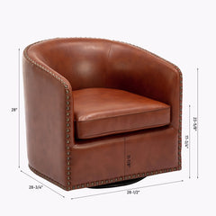 Barrel Chair with Swivel Base, Faux Leather Upholstery and Black Legs