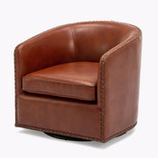 Barrel Chair with Swivel Base, Faux Leather Upholstery and Black Legs