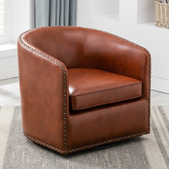 Barrel Chair with Swivel Base, Faux Leather Upholstery and Black Legs