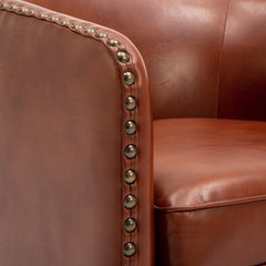 Barrel Chair with Swivel Base, Faux Leather Upholstery and Black Legs