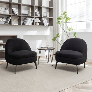 Barrel Chairs, Set of 2, Black Boucle with Black Metal Legs