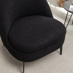 Barrel Chairs, Set of 2, Black Boucle with Black Metal Legs