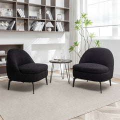 Barrel Chairs, Set of 2, Black Boucle with Black Metal Legs