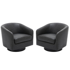Barrel Chairs, Set of 2, Black Faux Leather