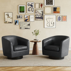 Barrel Chairs, Set of 2, Black Faux Leather