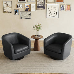Barrel Chairs, Set of 2, Black Faux Leather