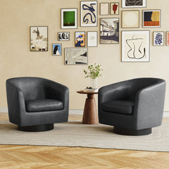 Barrel Chairs, Set of 2, Black Faux Leather