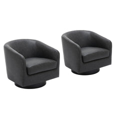Barrel Chairs, Set of 2, Black Faux Leather