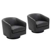 Barrel Chairs, Set of 2, Black Faux Leather