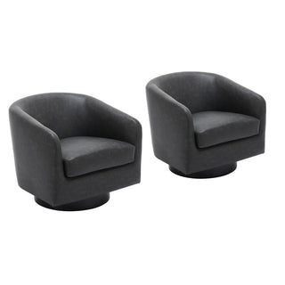 Barrel Chairs, Set of 2, Black Faux Leather