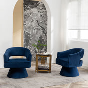 Barrel Chairs, Set of 2, Blue Velvet with Metal Legs