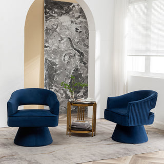 Barrel Chairs, Set of 2, Blue Velvet with Metal Legs