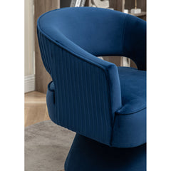 Barrel Chairs, Set of 2, Blue Velvet with Metal Legs