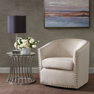 Barrel Chairs, Set of 2, Natural Multi Polyester with Black Metal Legs