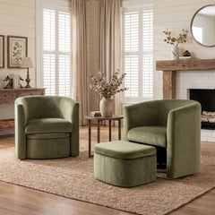 Barrel Chairs with Ottoman, Set of 2, Green