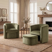 Barrel Chairs with Ottoman, Set of 2, Green