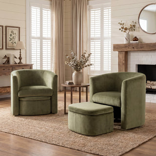 Barrel Chairs with Ottoman, Set of 2, Green
