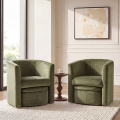 Barrel Chairs with Ottoman, Set of 2, Green