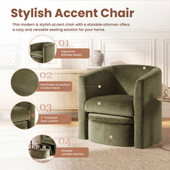 Barrel Chairs with Ottoman, Set of 2, Green