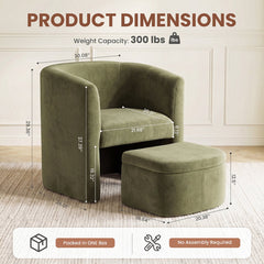 Barrel Chairs with Ottoman, Set of 2, Green