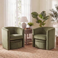 Barrel Chairs with Ottoman, Set of 2, Green