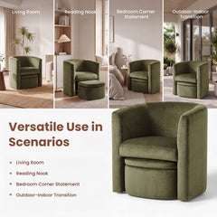 Barrel Chairs with Ottoman, Set of 2, Green